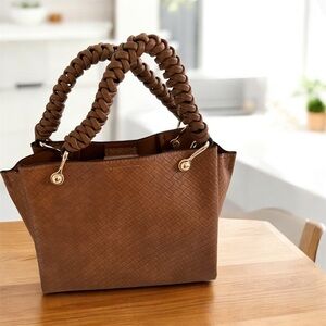 Chic Brown Braided Handle Tote Bag